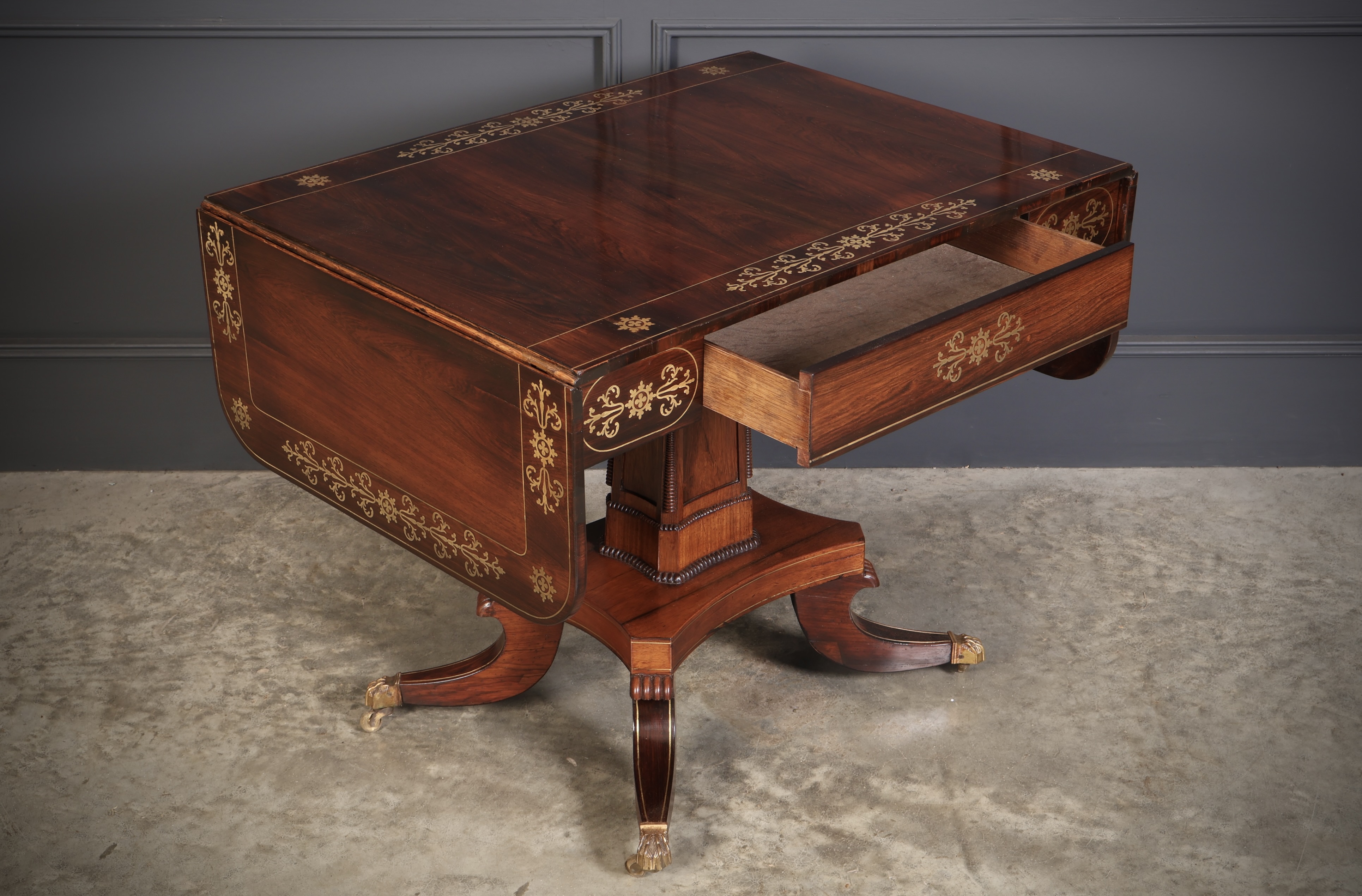 Regency Rosewood Brass Inlaid Sofa Table - Image 3